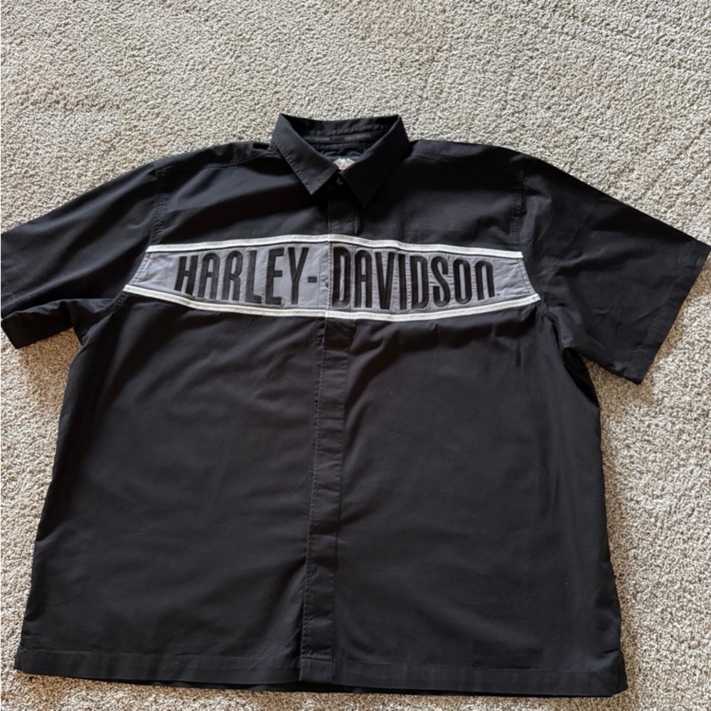 Harley-Davidson Orange and Black Casual Button Down Shirt - Picture 5 of 11